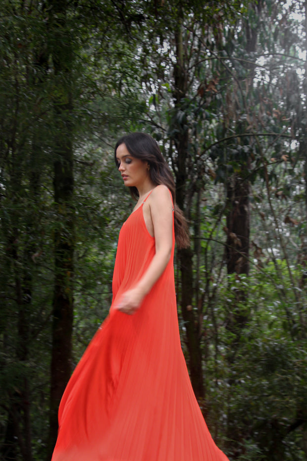 Simone Orange Pleats Dress