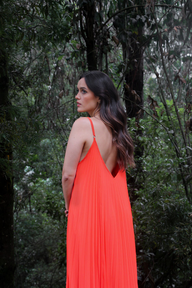 Simone Orange Pleats Dress