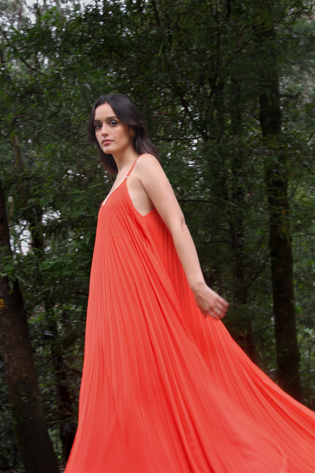 Simone Orange Pleats Dress