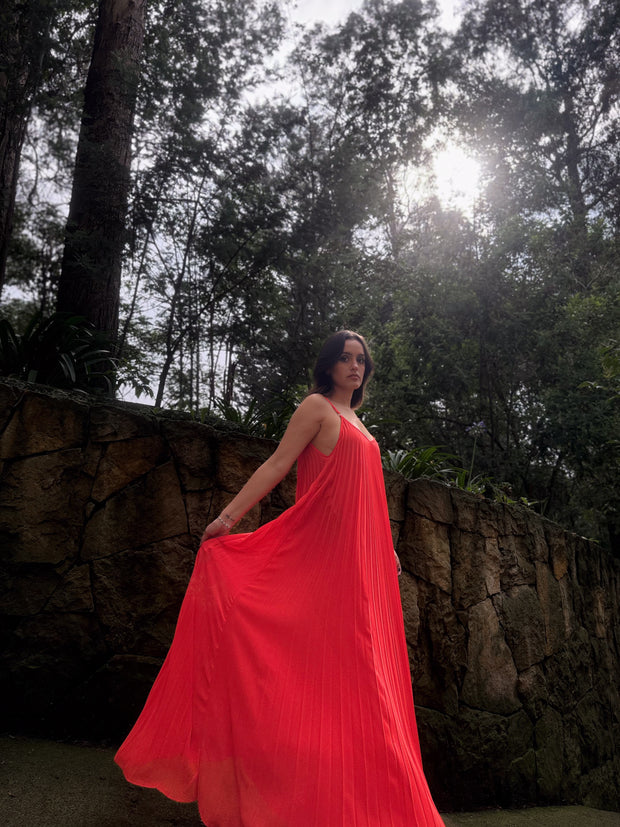 Simone Orange Pleats Dress