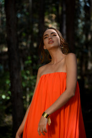 Bianca Orange Pleats Dress with Cape