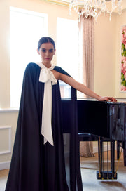 Bianca Black Pleats Dress with Cape
